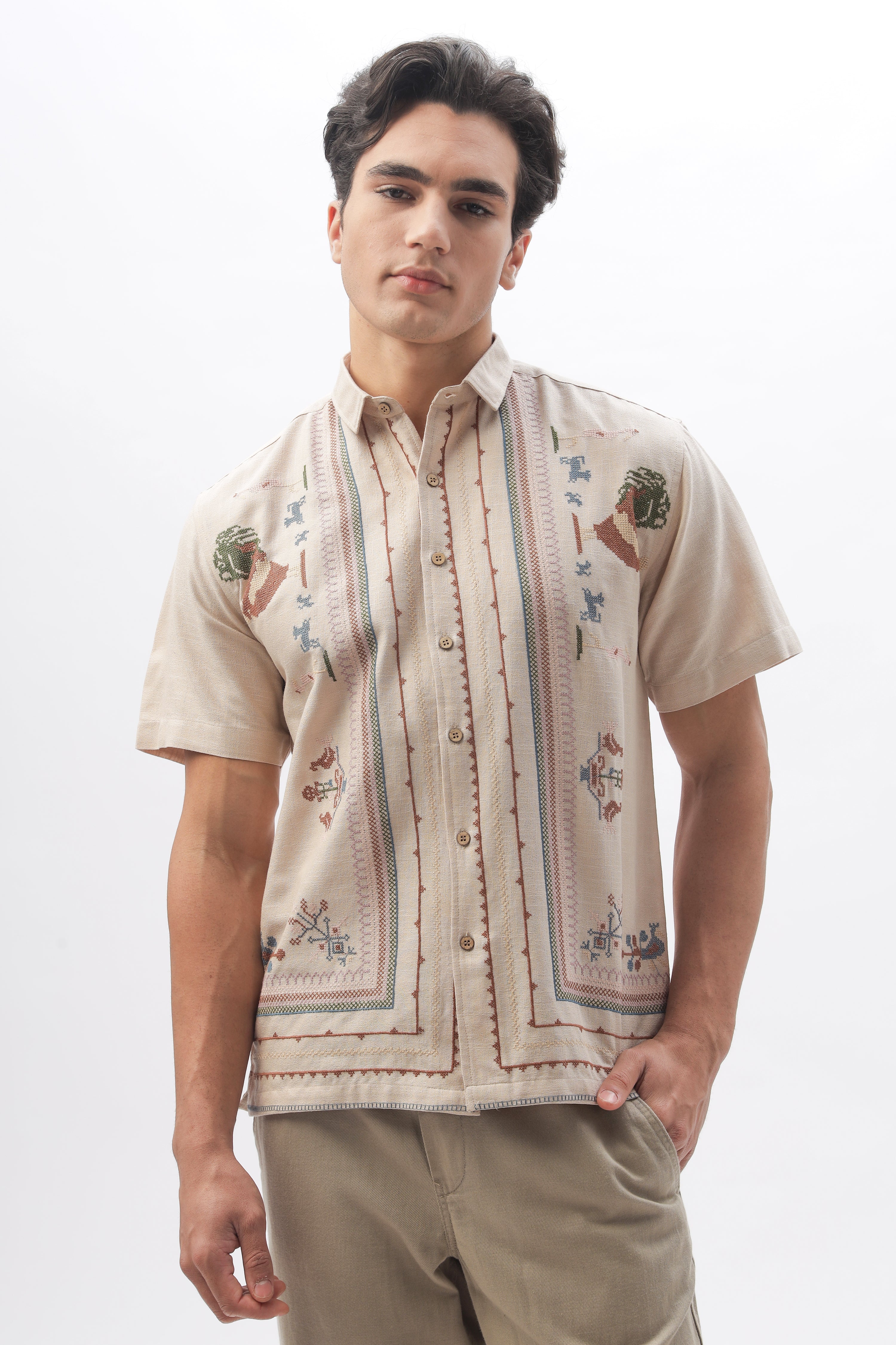 Sands of SaharaÂ” Embroidered Half Sleeve Shirt | Hamptons at Broadway