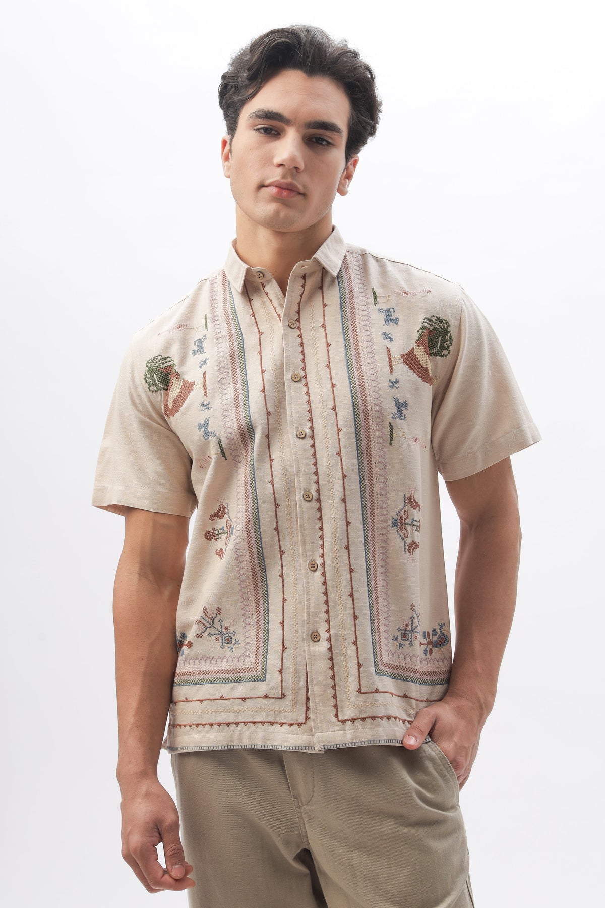 Sands of SaharaÂ” Embroidered Half Sleeve Shirt | Hamptons at Broadway