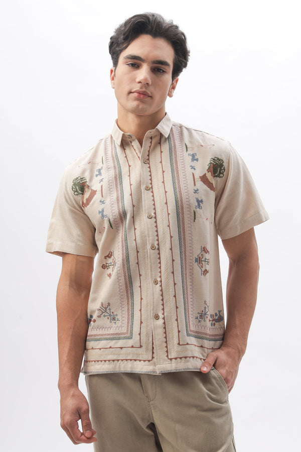 Sands of SaharaÂ” Embroidered Half Sleeve Shirt
