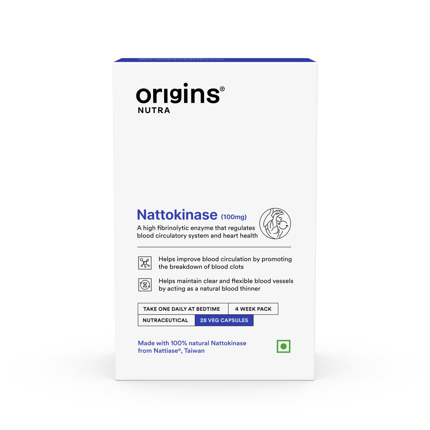 Origins Nutra Nattokinase | Promote Heart Health, Natural Blood Thinner, Control High Blood Pressure | Nattokinase |GMP Certified | For Men & Women | 28 Capsules.