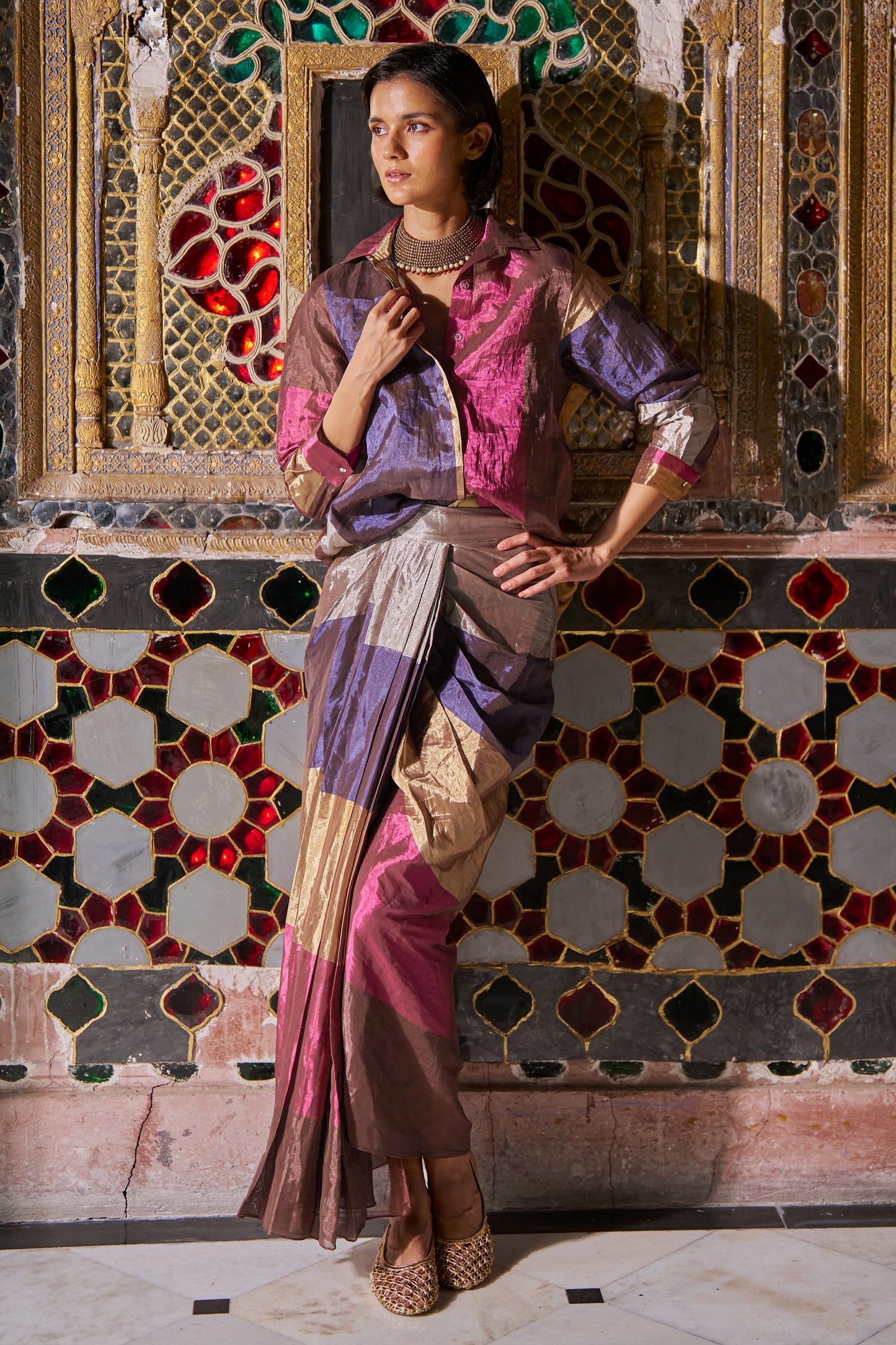 STRIPED BENARES TISSUE SKIRT