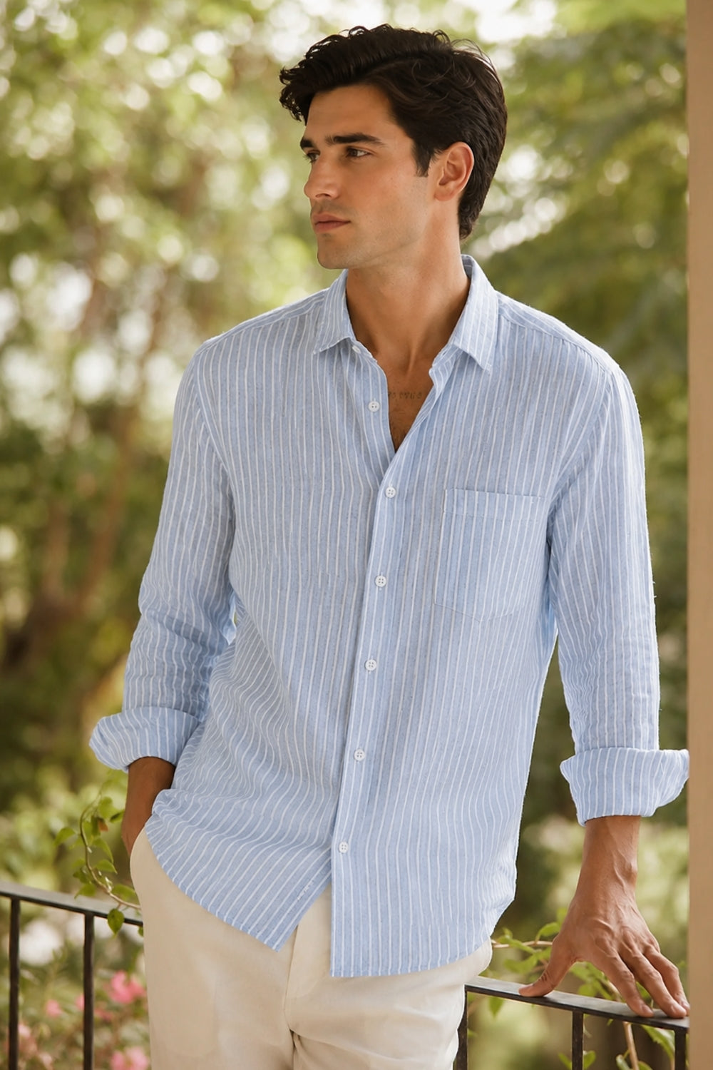 Airy Stripe Linen Cotton Blend Shirt