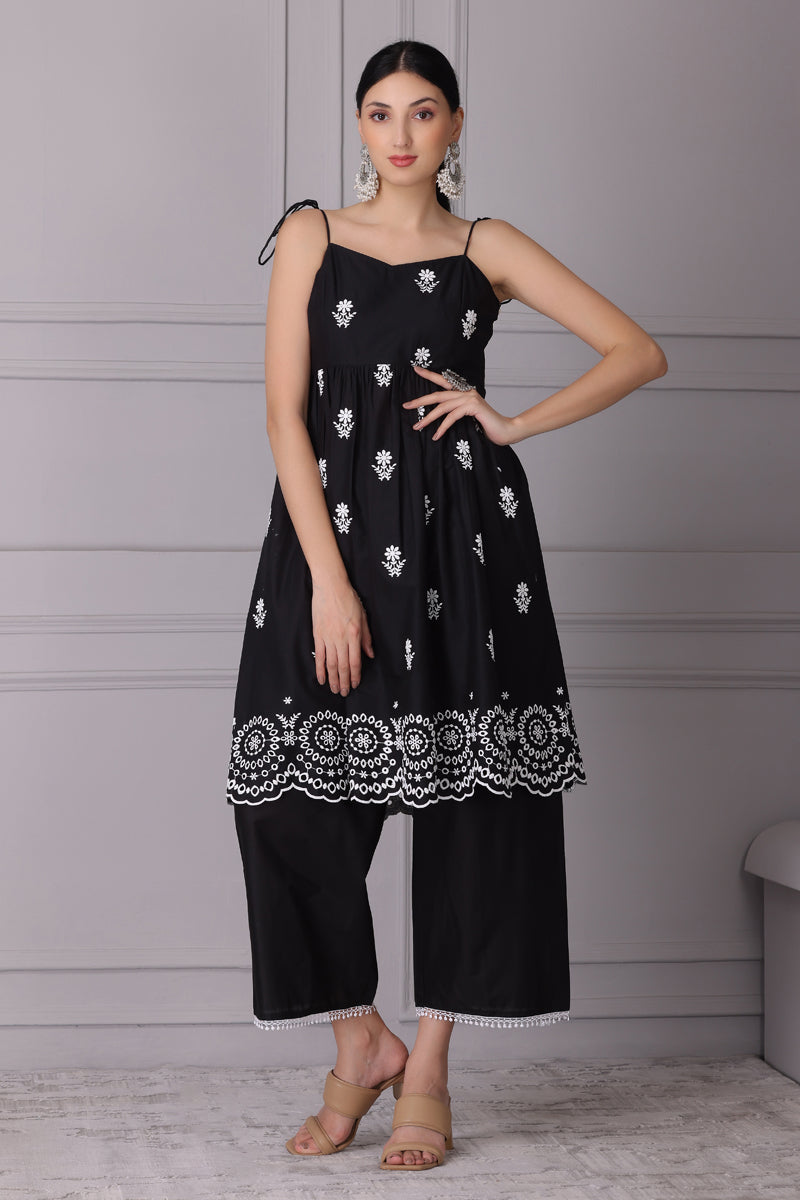 Black Chand Halter Embroidered Kurta Set