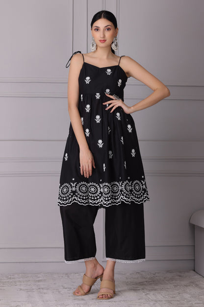 Black Chand Halter Embroidered Kurta Set