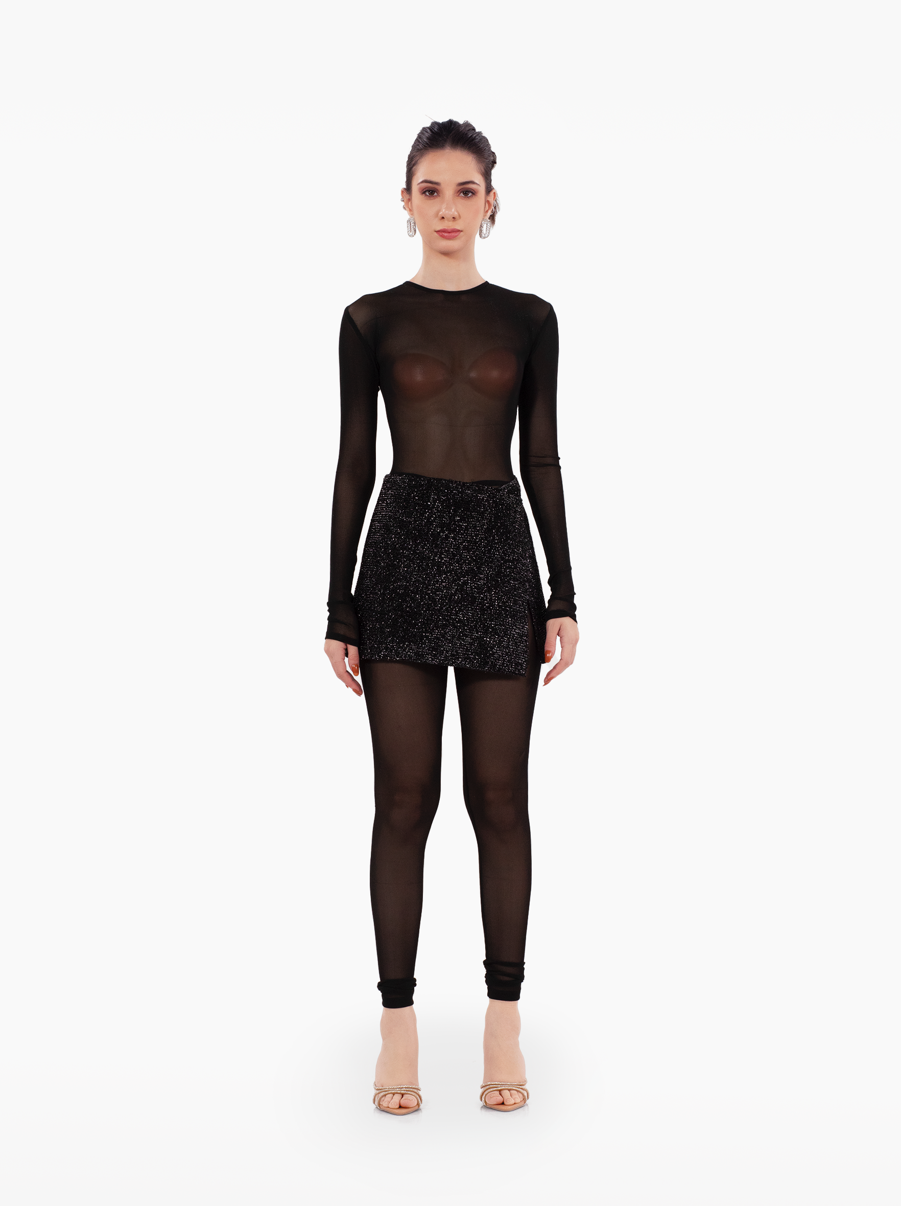 for the night skirt - silver black glitter shimmer party mini skirt with side slit, high waisted skirt for birthday by SOLÉITE