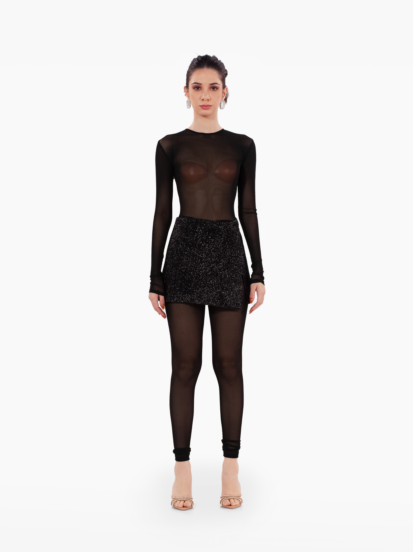 for the night skirt - silver black glitter shimmer party mini skirt with side slit, high waisted skirt for birthday by SOLÉITE