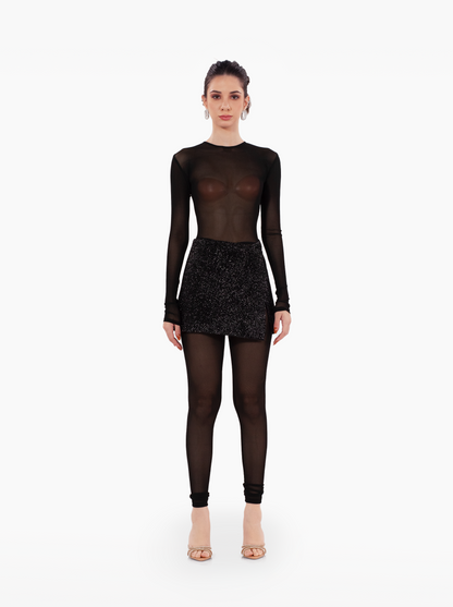 for the night skirt - silver black glitter shimmer party mini skirt with side slit, high waisted skirt for birthday by SOLÉITE