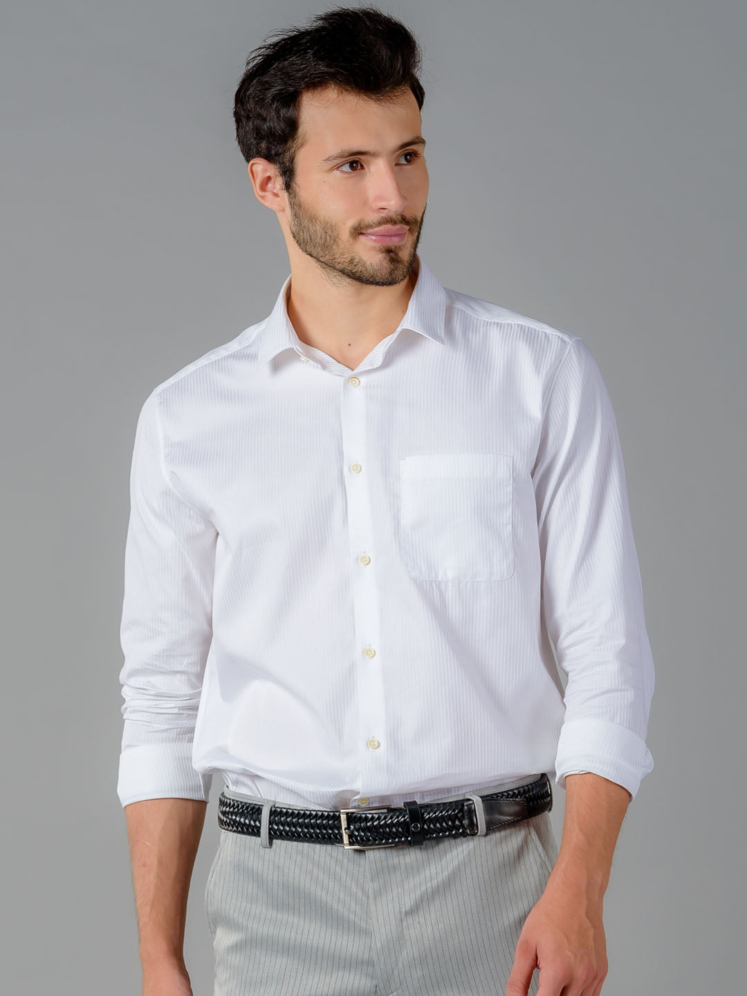 Regular Collar Stripes Cotton Satin Shirt - Signature