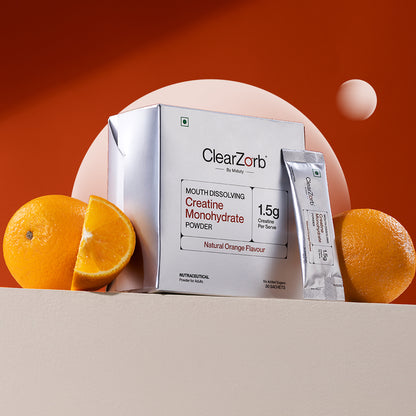 ClearZorb by Miduty, Mouth Dissolving Creatine Monohydrate | Enhanced Muscle Strength, 2 sachets per day for 3g, Natural Orange