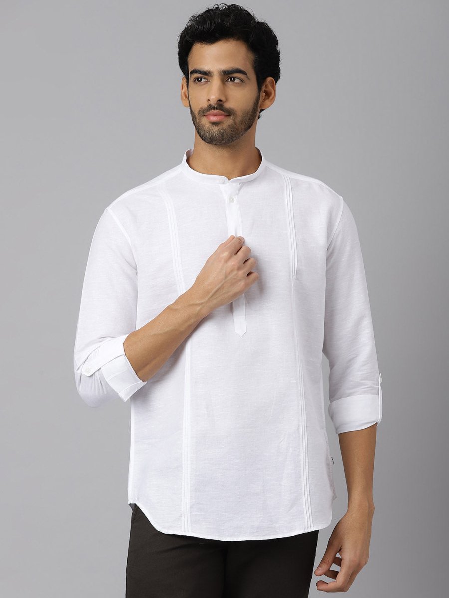 Soft Finish Mandarin Collar White Kurta - Spirited