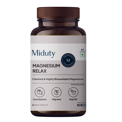 Miduty Chelated Magnesium Bisglycinate (Glycinate) | 1000mg Supplement For Sleep, Stress, Muscle Recovery & Cramps | 400mg Elemental Magnesium | High Absorption with Vitamin B6 | 60 Veg Capsules