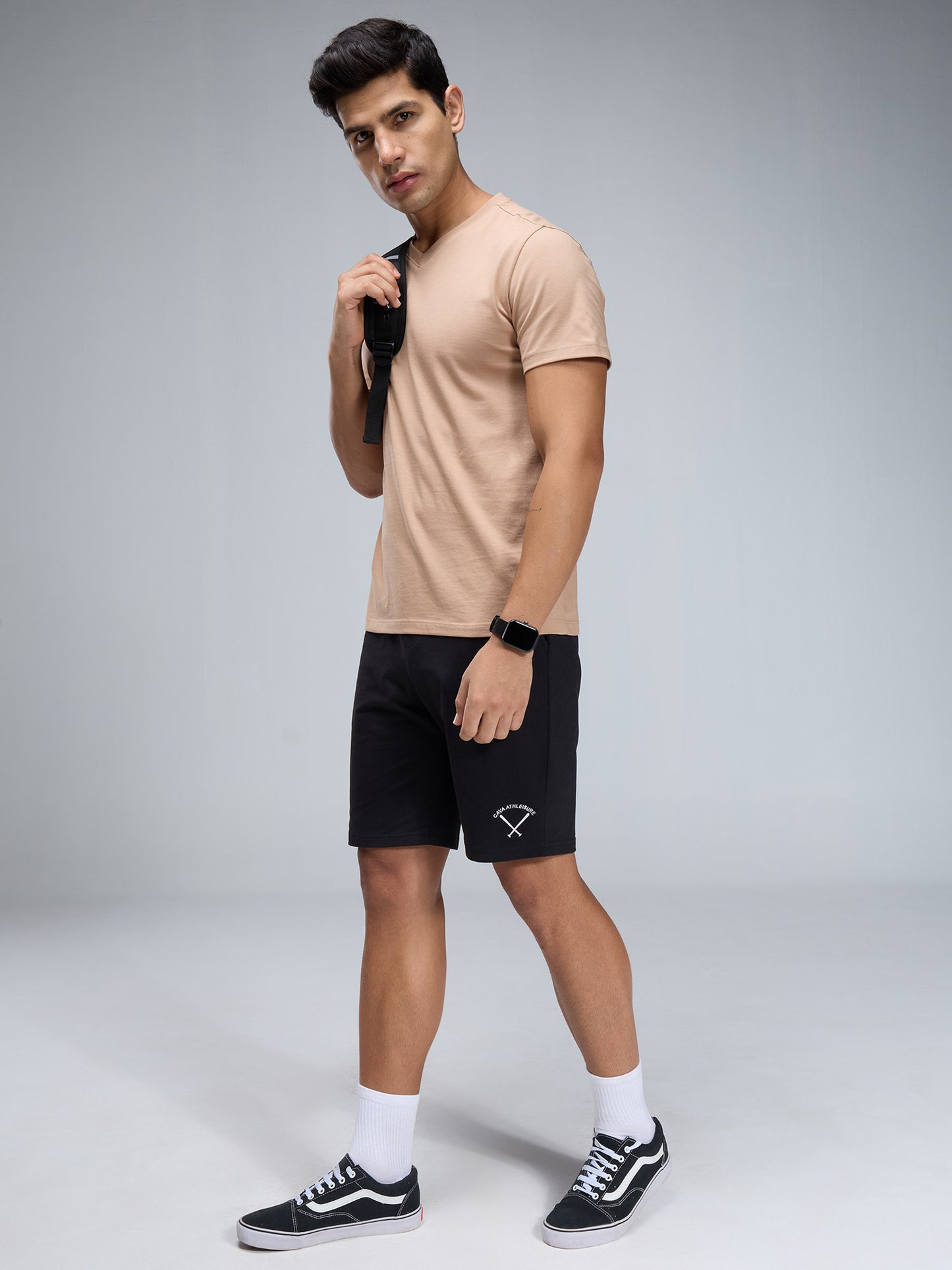 Beige Supima V Neck T-shirt - Regular Fit