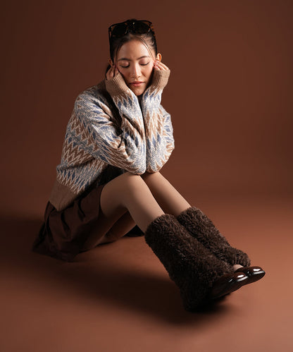 Plush Ribbed Leg Warmer - Brown