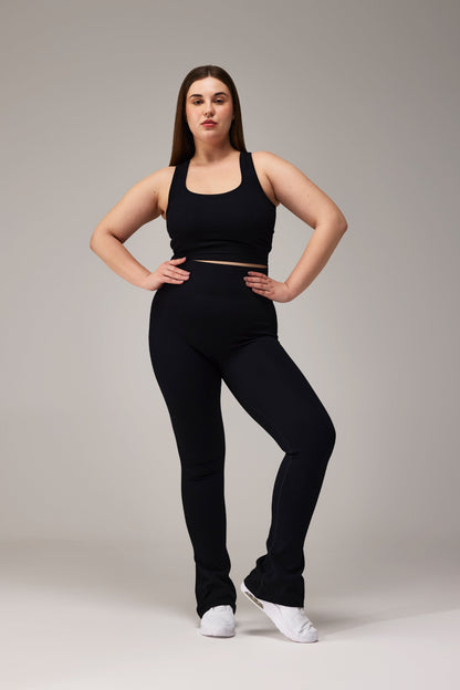 SEAMLESS FLARE PANTS - BLACK | LALAFLOWER at Broadway
