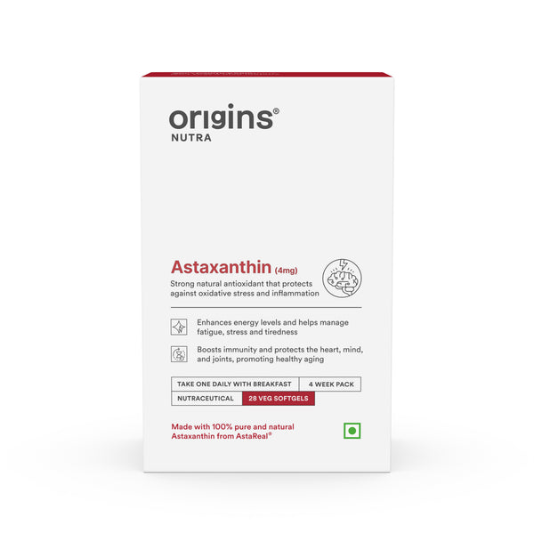 Origins Nutra Astaxanthin | Super Antioxidant, UV Protection, Heart, Skin & Eye Health, Joint Support | AstaReal® | GMP Certified| Non-GMO | For Men & Women| 28 Veg Softgel.