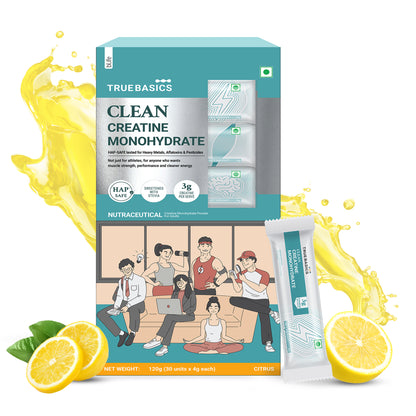 Clean Creatine Monohydrate Powder, Citrus Flavor, 30 Sachets | 3g Creatine per Sachet