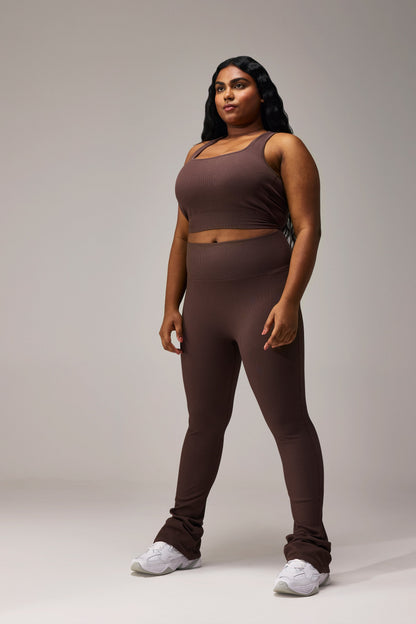 SEAMLESS FLARE PANTS - COFFEE | LALAFLOWER at Broadway