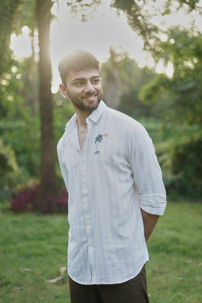 Sunny Side Up Embroidery Stripes Shirt