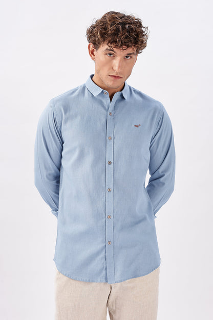 Geneva Blue Cotton-Linen Essential Shirt