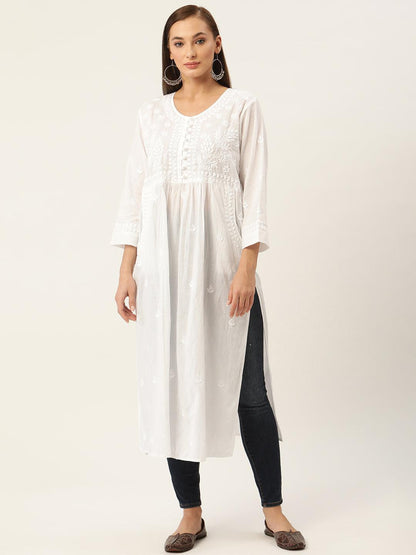 Megha in House of Kari Hand embroidery Chikankari Dress-White