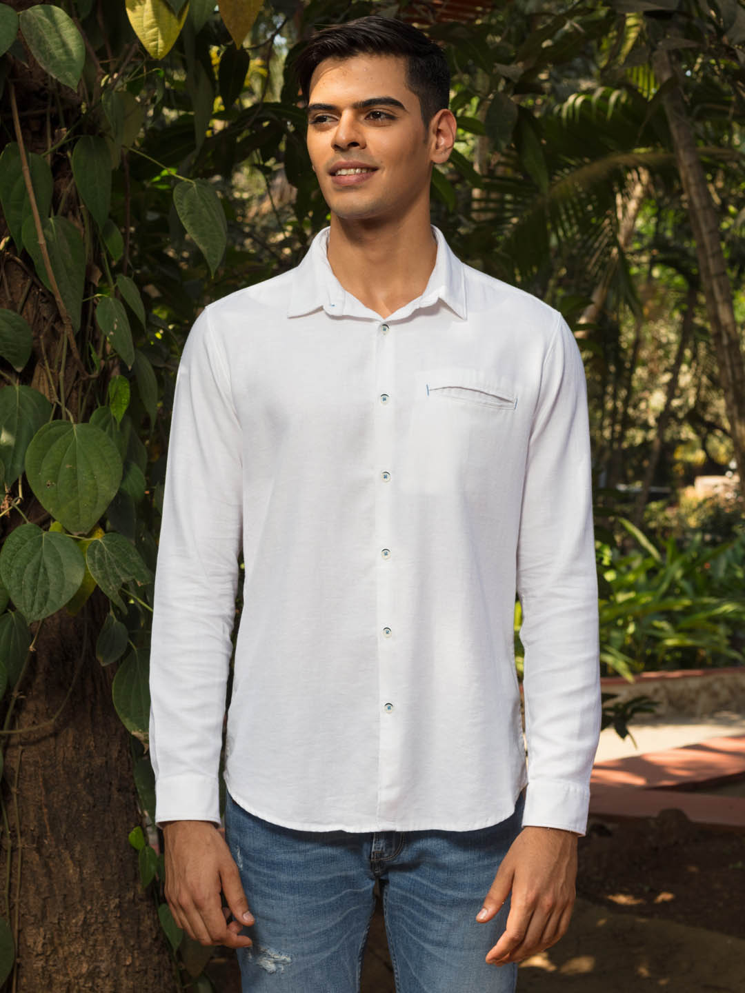 Buttondown Collar Cotton Linen French Placket Welt Pocket - Porto