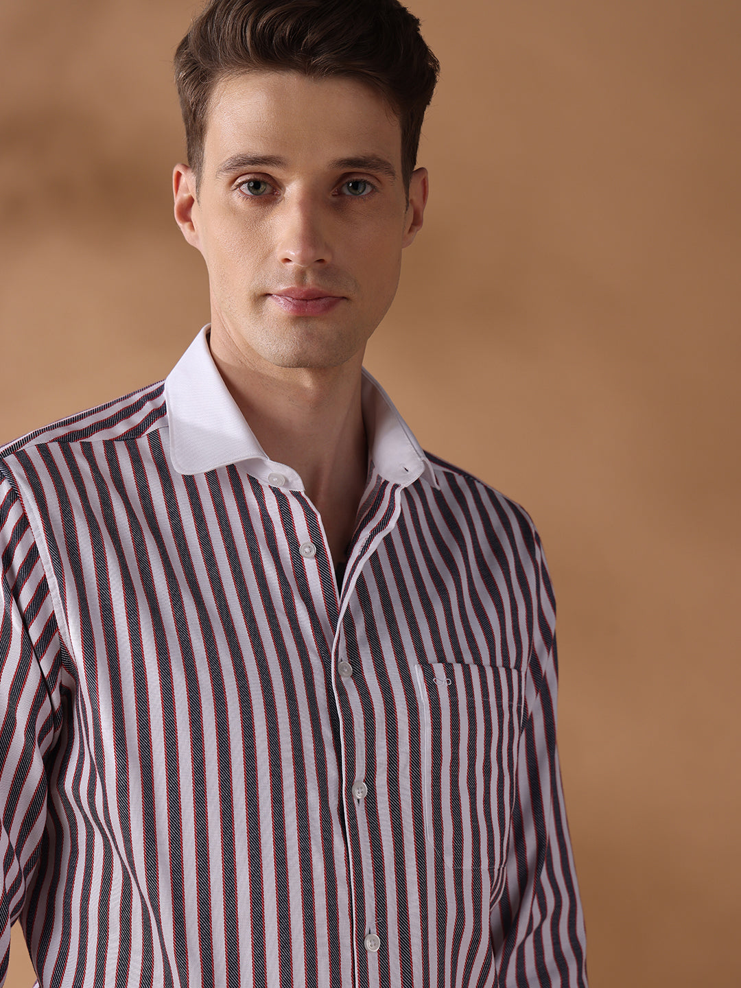Grey Regular Fit Striped Formal Shirt for Men (DRILO)