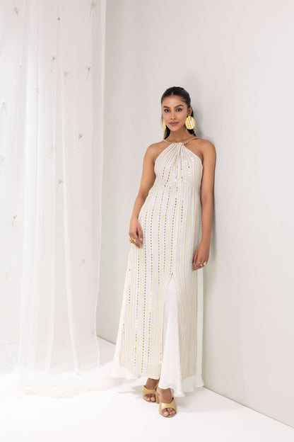 White and gold sequence embroidered Kurta set