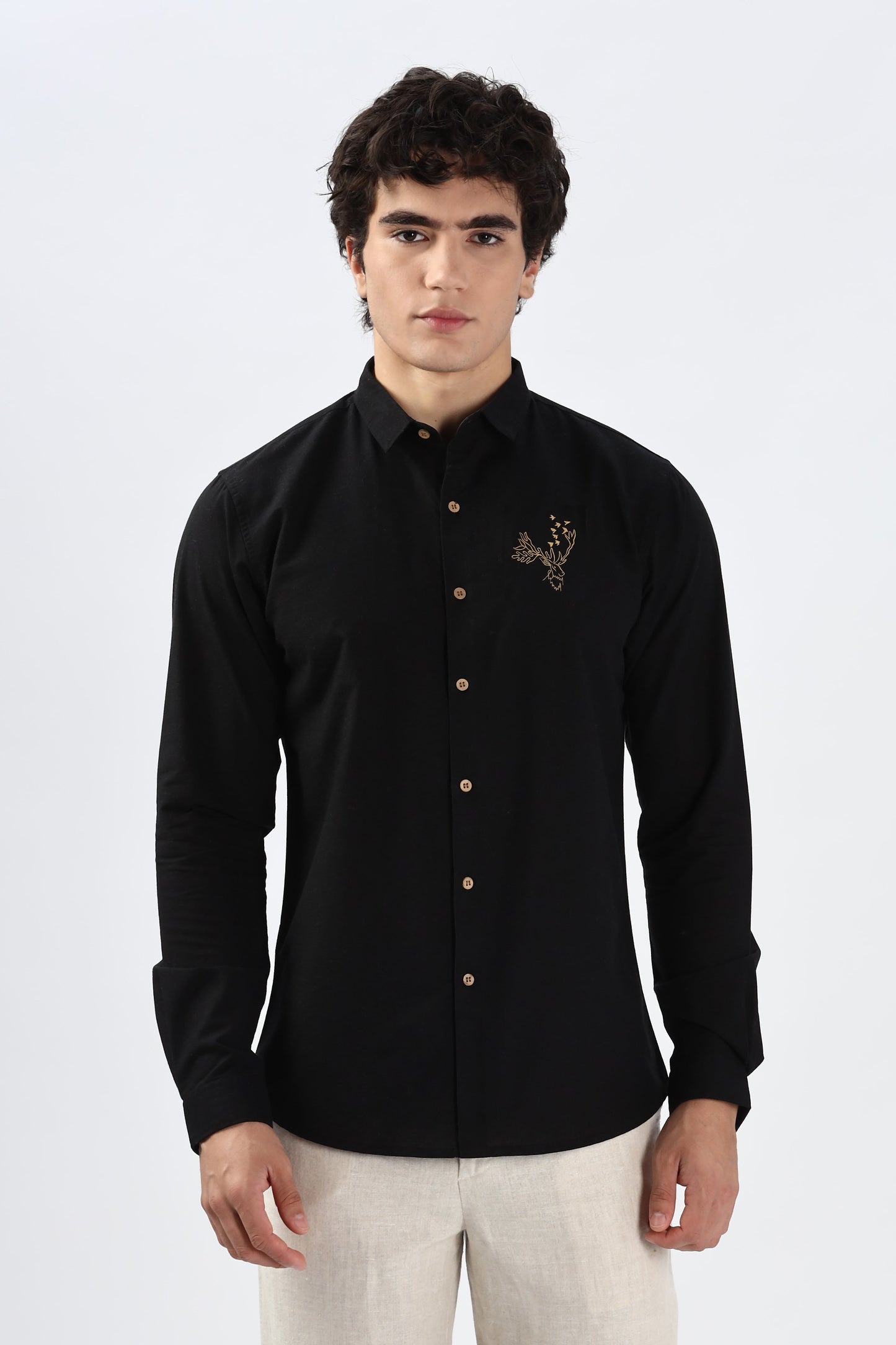 Arctic Reindeer Black Embroidery Shirt | Hamptons at Broadway