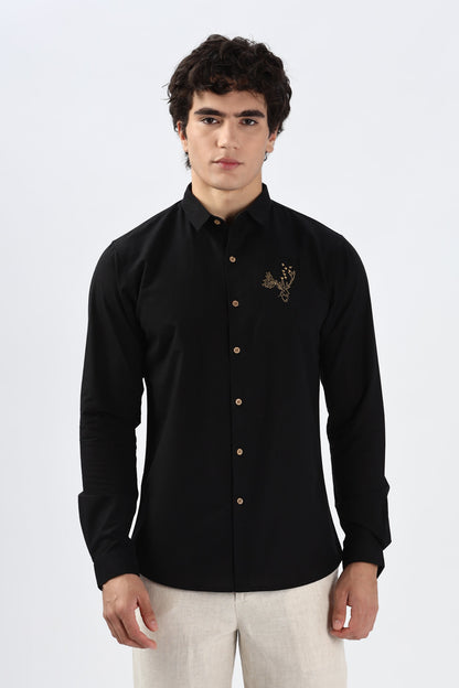 Arctic Reindeer Black Embroidery Shirt | Hamptons at Broadway