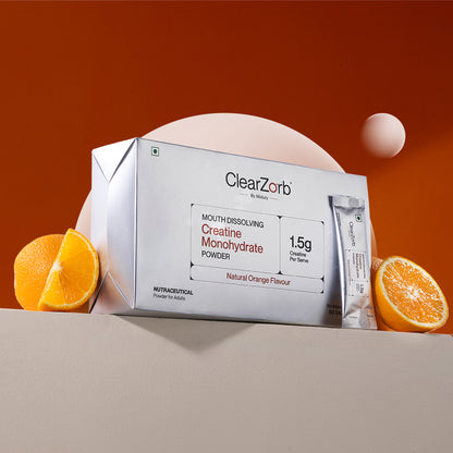 ClearZorb by Miduty, Mouth Dissolving Creatine Monohydrate | Enhanced Muscle Strength, 2 sachets per day for 3g, Natural Orange