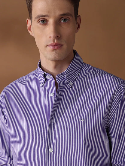 Purple Regular Fit Stripes Formal Shirt for Men (LUDW)