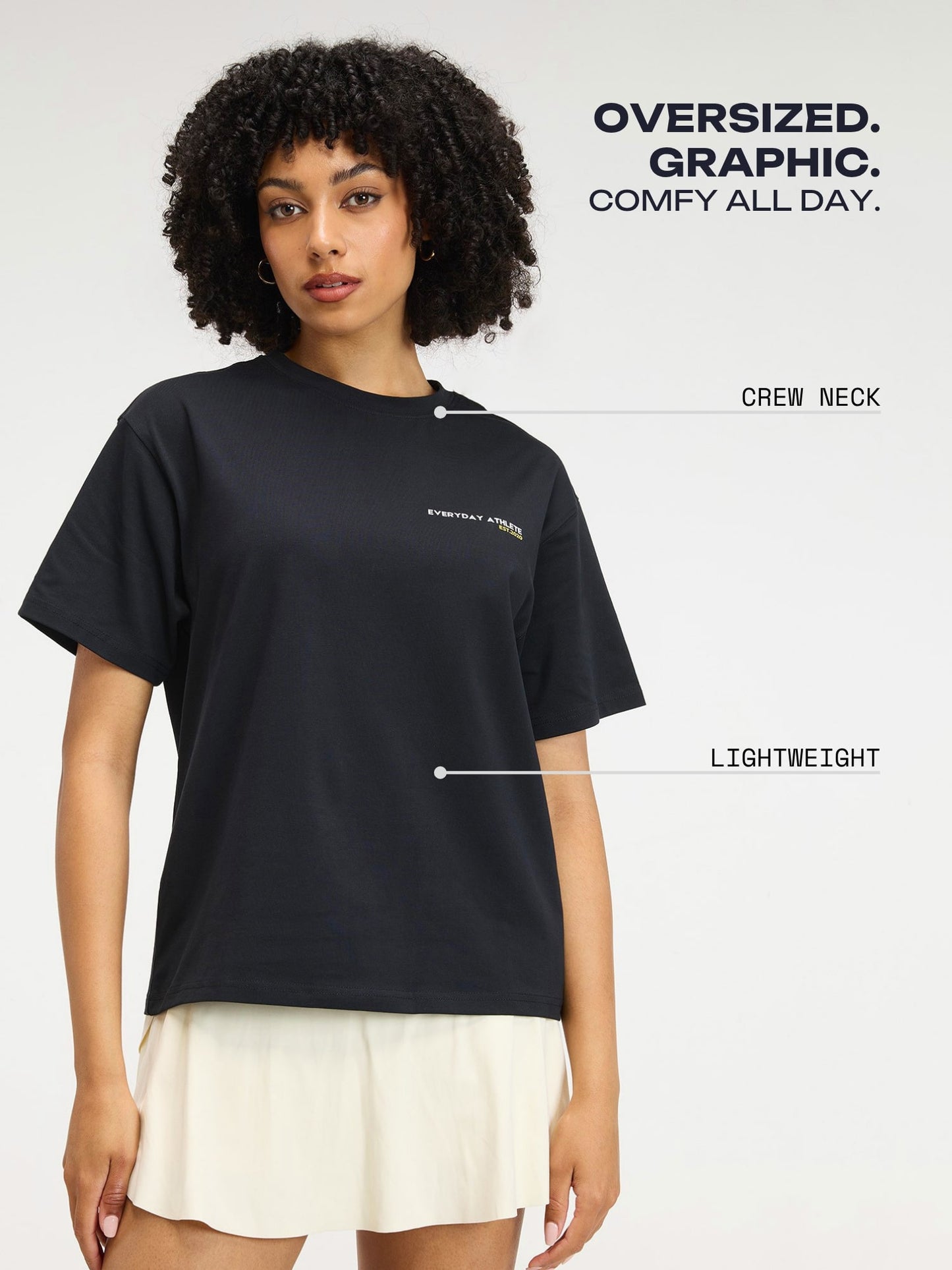 Black Courtside Oversized Printed Tee - Women