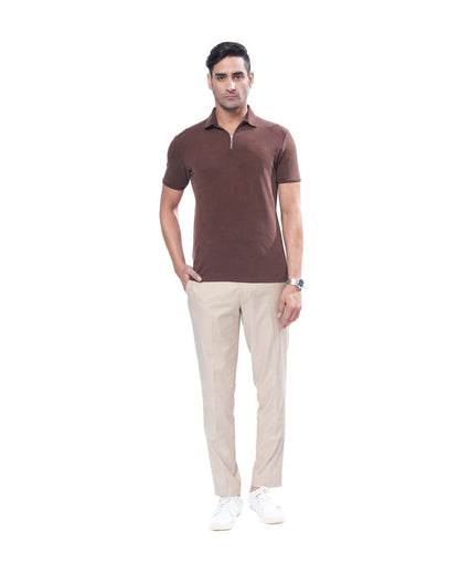 Suede Zipper Polo- Cold Brew