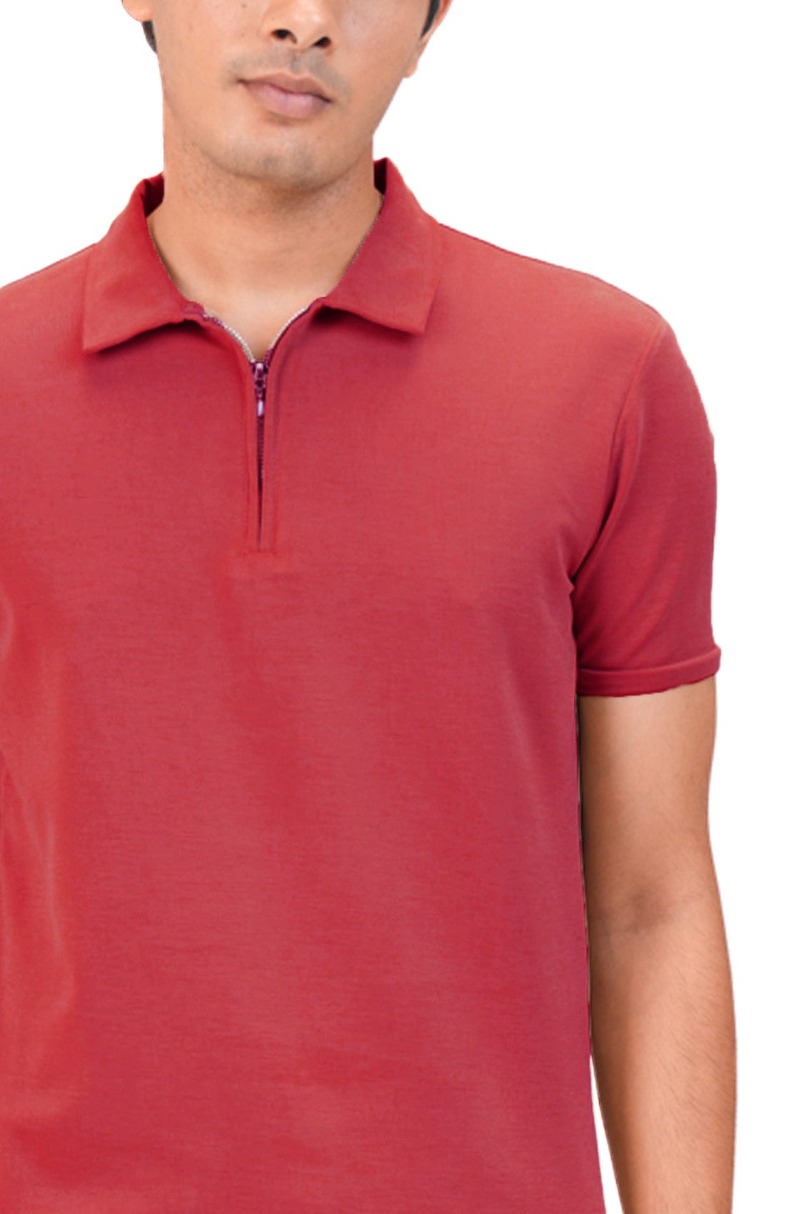 Suede Zipper Polo- Deep Red