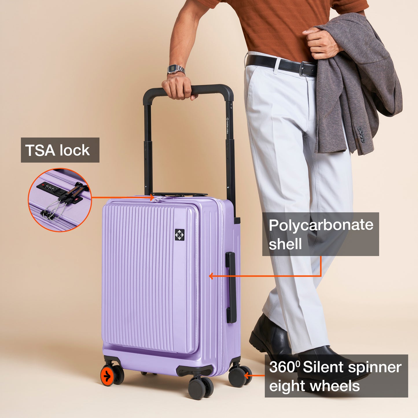 Nasher Miles Silicon Valley Hard-Sided Polycarbonate Cabin Luggage Purple 20 inch |55 Trolley Bag