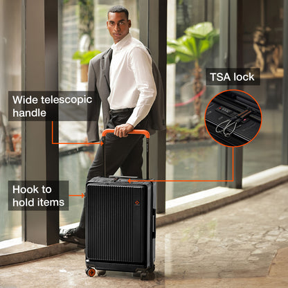 Nasher Miles Silicon Valley Hard-Sided Polycarbonate Cabin Wide Telescopic Handle Luggage with Laptop Compartment Black 20 inch |55 Trolley Bag