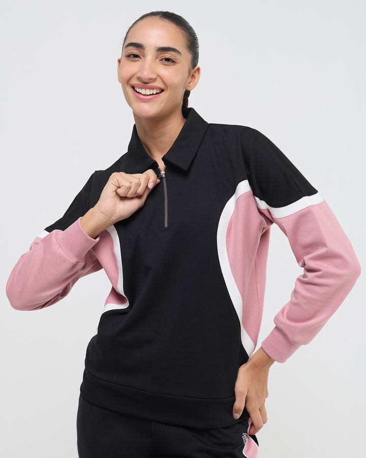 Wave Polo Neck Sweatshirt - 1/4th Zipper | Hunnit at Broadway