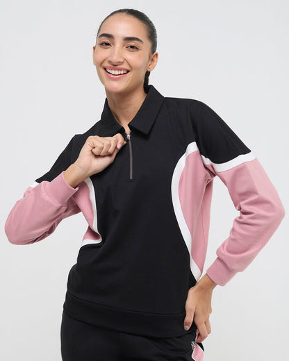 Wave Polo Neck Sweatshirt - 1/4th Zipper | Hunnit at Broadway