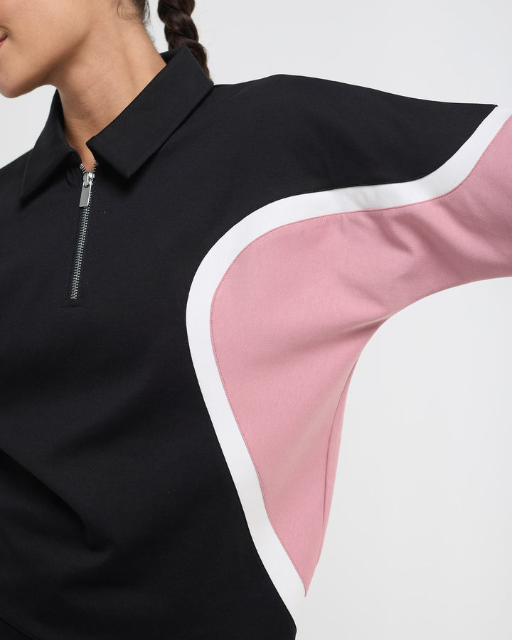 Wave Polo Neck Sweatshirt - 1/4th Zipper | Hunnit at Broadway