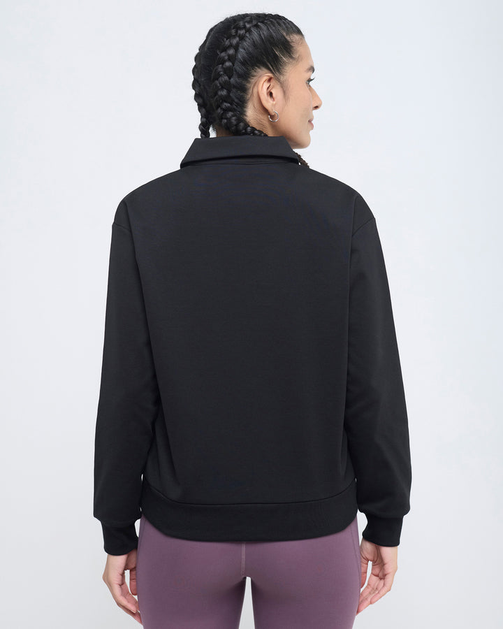 Essential Polo Neck Sweatshirt - 1/4th Zipper | Hunnit at Broadway
