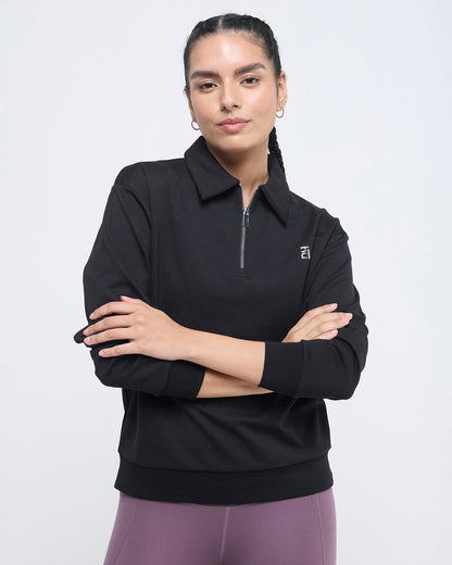 Essential Polo Neck Sweatshirt - 1/4th Zipper | Hunnit at Broadway