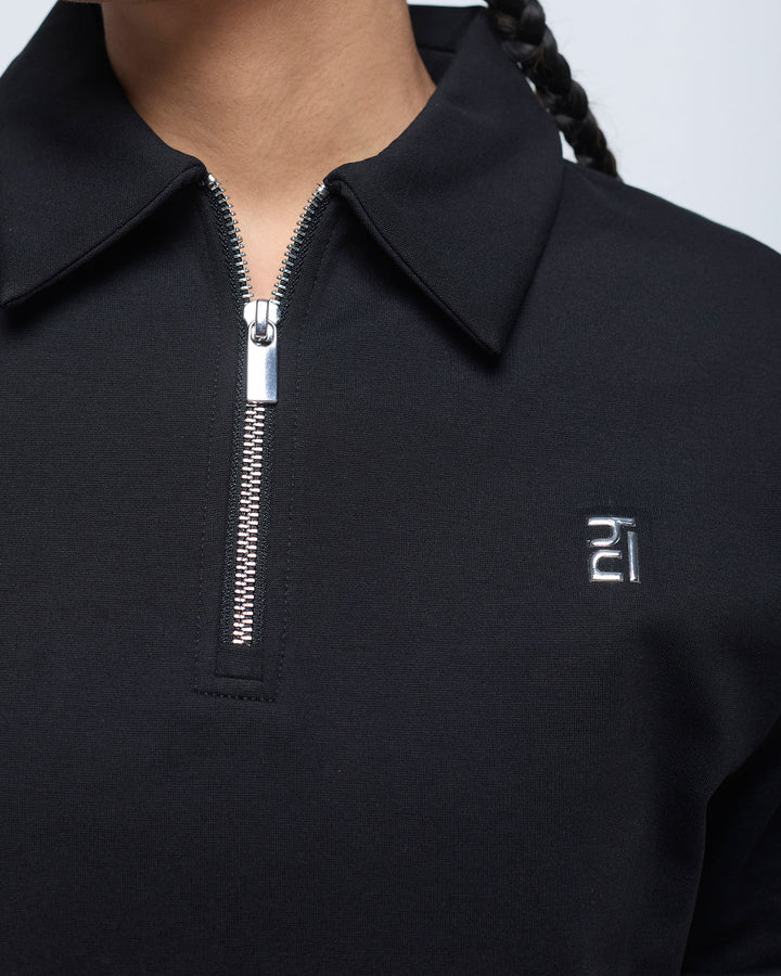 Essential Polo Neck Sweatshirt - 1/4th Zipper | Hunnit at Broadway