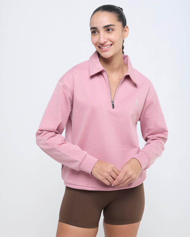 Essential Polo Neck Sweatshirt - 1/4th Zipper | Hunnit at Broadway