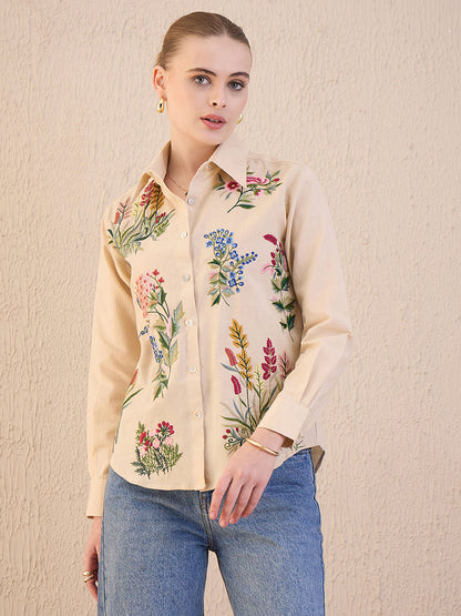 Floral Embroidered Linen Shirt