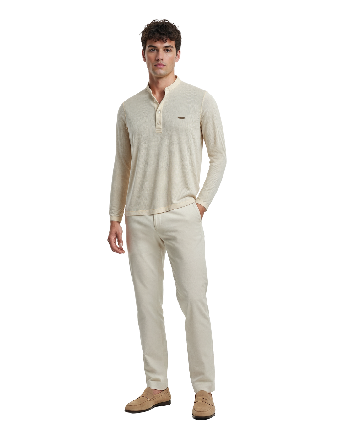 The Lineage Textured Henley - Warm Beige
