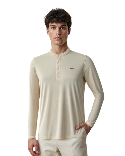 The Lineage Textured Henley - Warm Beige