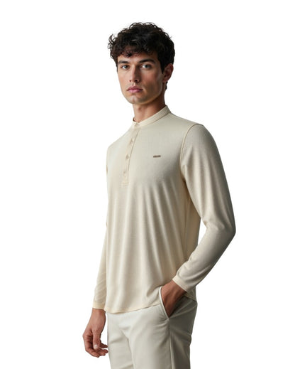The Lineage Textured Henley - Warm Beige