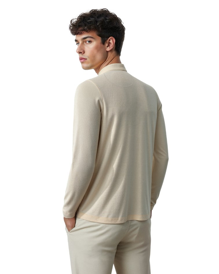 The Lineage Textured Henley - Warm Beige