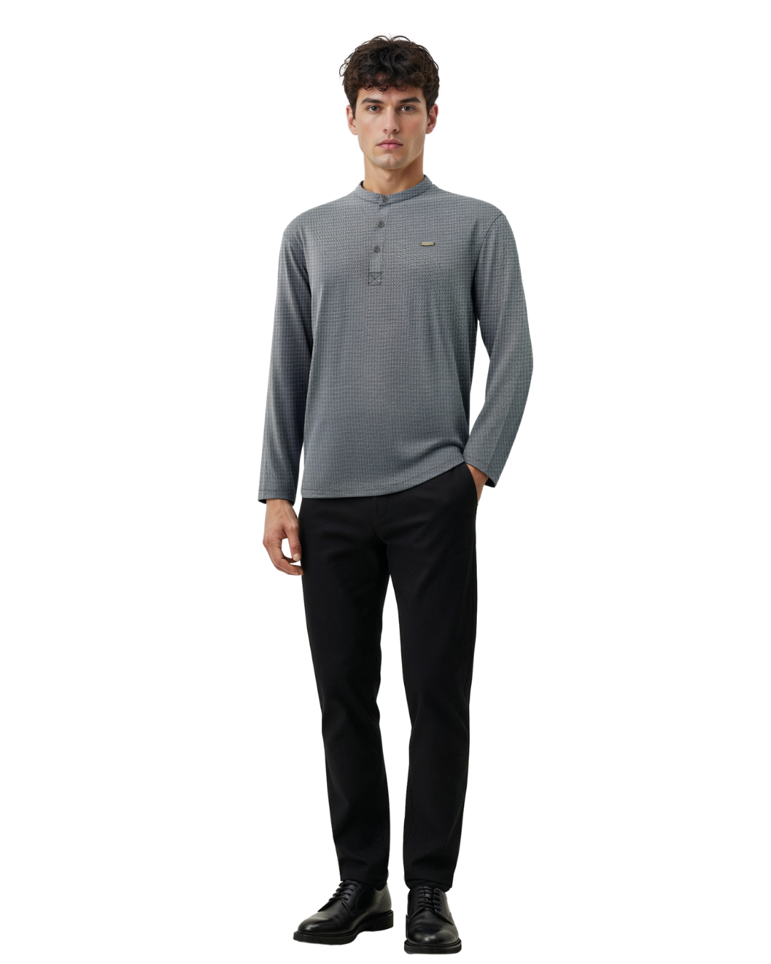 The Lineage Textured Henley  Mouse Grey