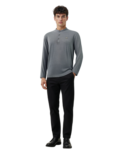 The Lineage Textured Henley  Mouse Grey